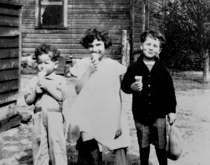 Edwin, Judith and Leonard Greenblatt enjoying cones from the Hokey Pokey Wagon in 1925