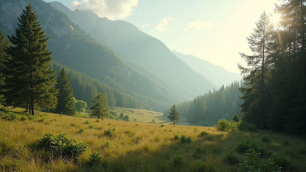 Wide angle view of a serene natural landscape