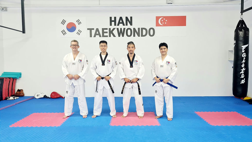 Adult Taekwondo students training at HAN Taekwondo in Singapore
