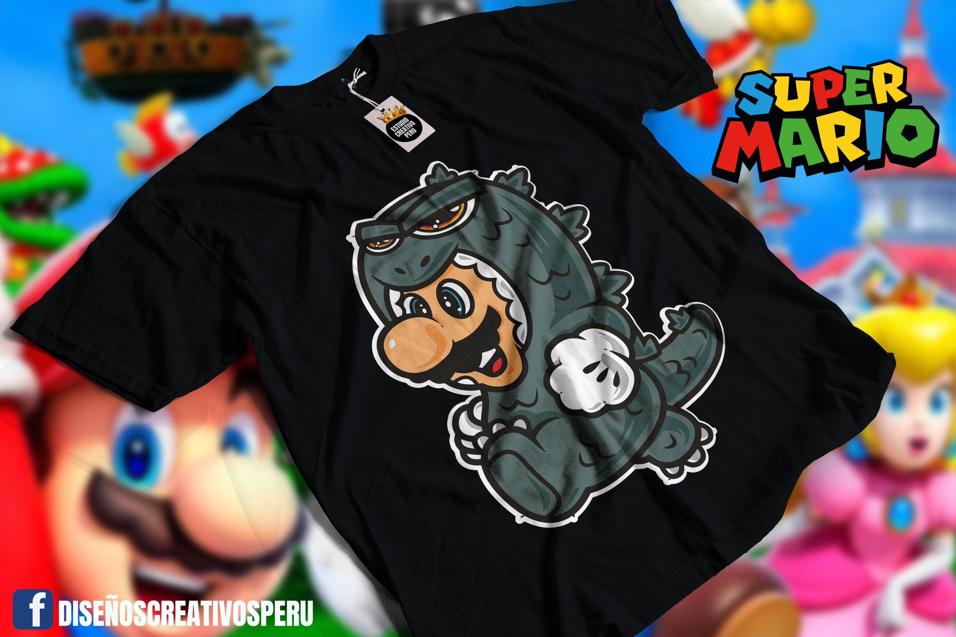 Mario in Godzilla costume T-shirt