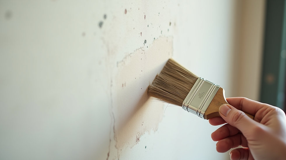 Close-up view of a decorator’s brush applying paint to a wall