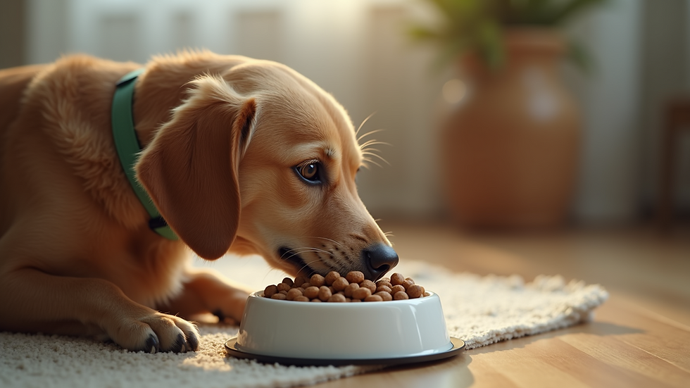 Close-up view of a dog enjoying a bowl of sustainable dog food