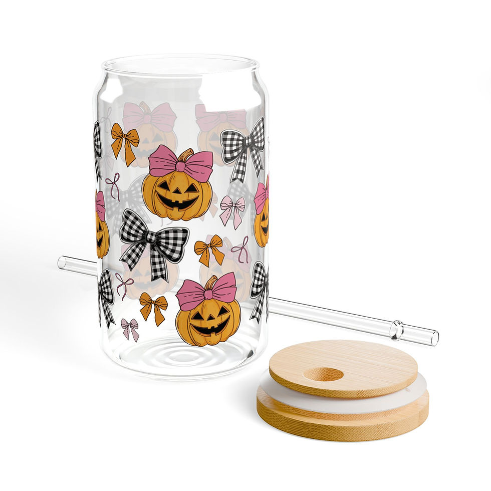 Thumbnail: Bows Pumpkin Sipper Glass, Halloween Cup, 16oz Glass Tumbler, Fall Glassware