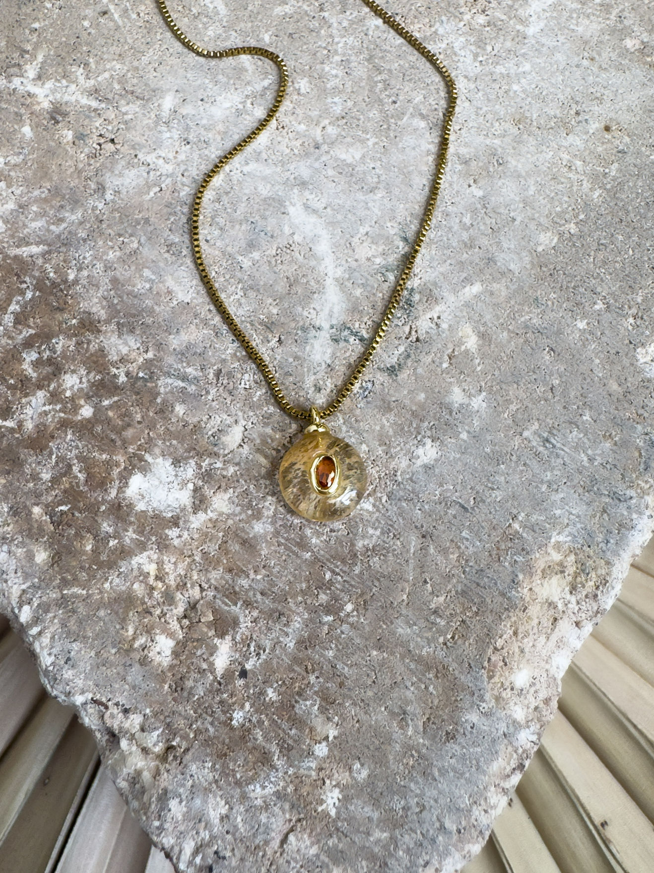 Golden Aura Watermelon Stone Charm Necklace