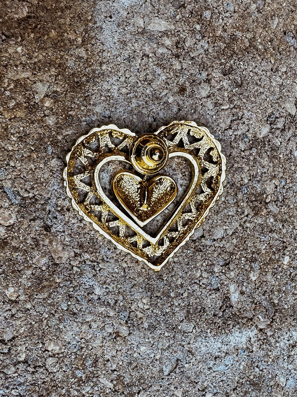 Thumbnail: Vintage Dangling Red Heart Filigree Pin
