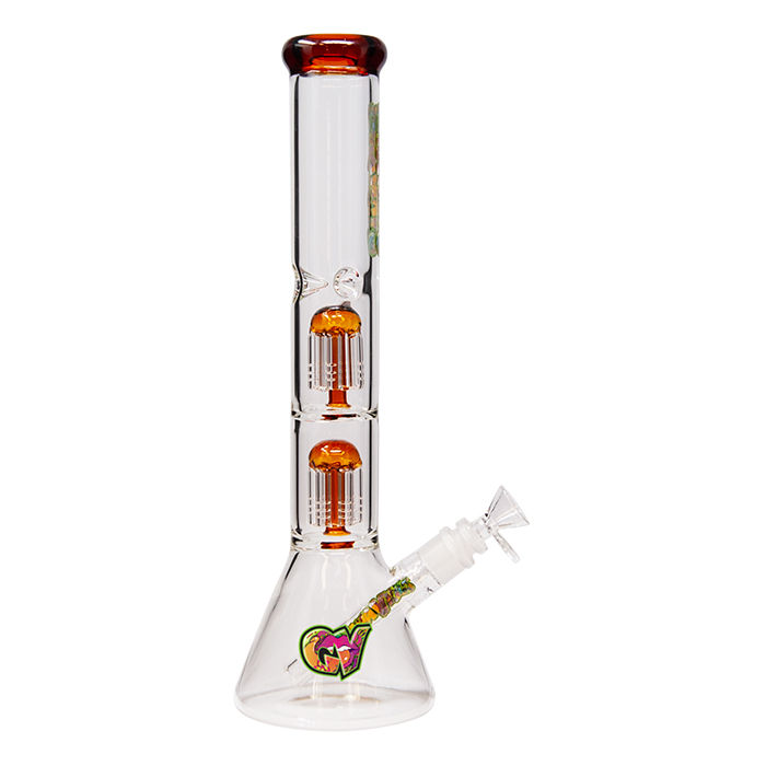 Thumbnail: Ganjavibes Double Tree Percolator Amber Glass Bong 14 Inches