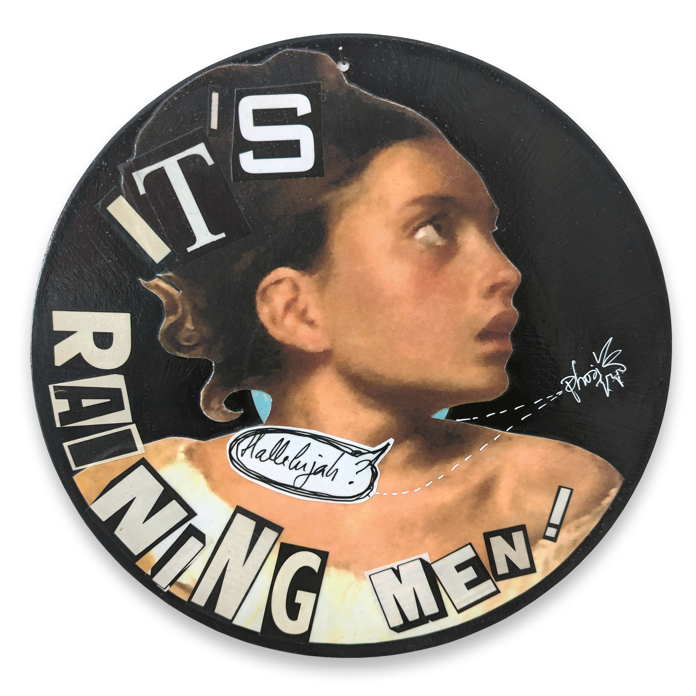 Collage sur vinyle avec l'orpheline de Delacroix mixé avec la chanson it's raining men by Phosi