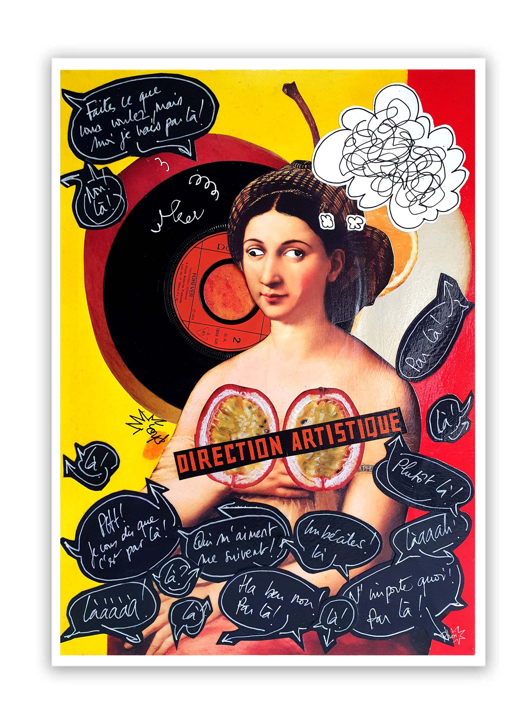 Affiche humour sur l'art et ses directions avec la fornarina de raphael sauce pop art