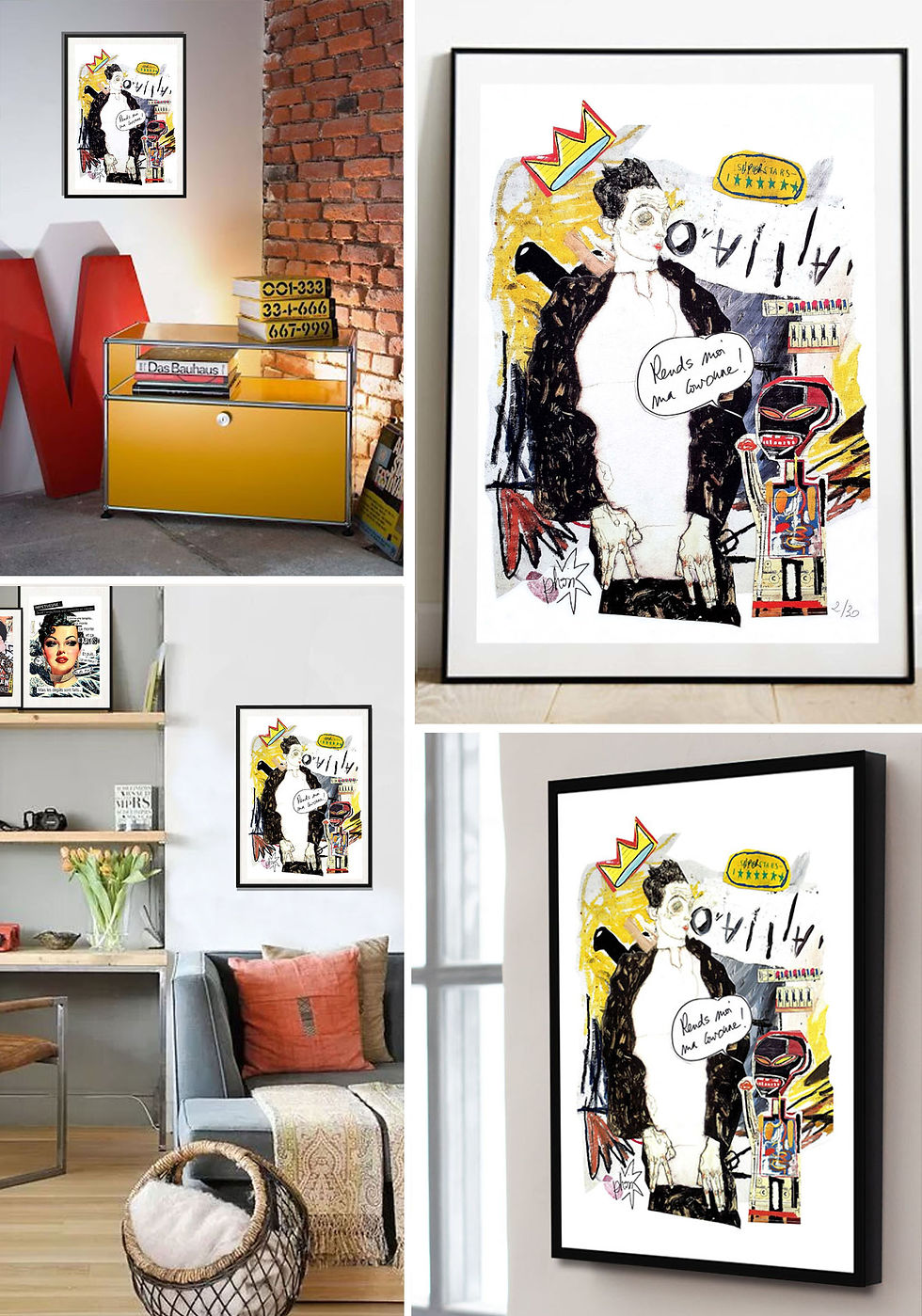 Miniature : L'affiche mix Basquiat et Egon Schiele encadrée dans différents types d'intérieurs