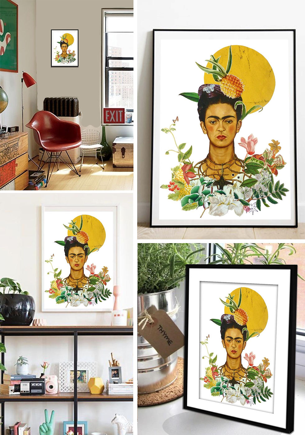 Miniature : l'affiche frida kahlo encadrée en décoration murale de différents types d'intérieurs