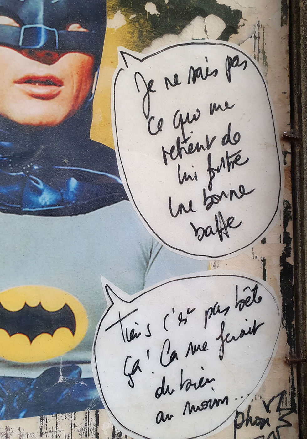 Miniature : La suite du texte dans les bulles du Tableau pop art humour avec le batman de la serie tv americaine