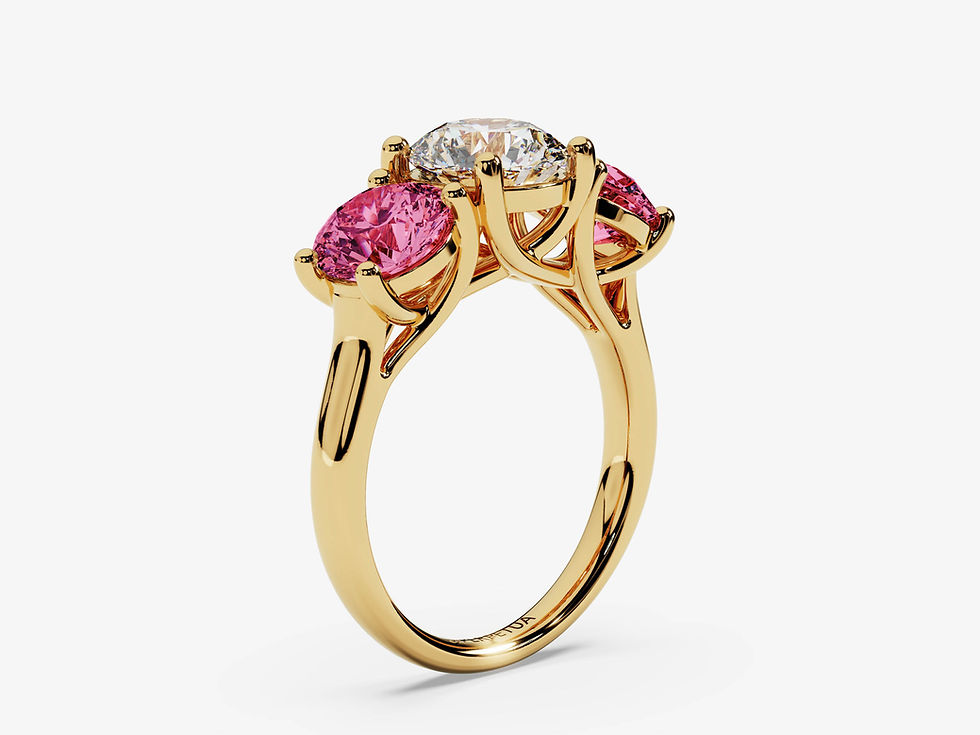 Miniatura: CERBERA, Anillo de Compromiso, Moissanitas Rosa y Blanca Corte Redondo