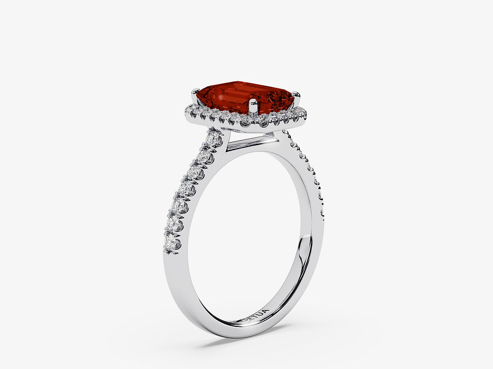 Miniatura: ADELIA, Anillo de Compromiso, Rubí de Lab Corte Esmeralda