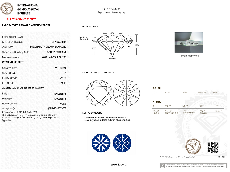 Miniatura: CORTE REDONDO BRILLANTE, Diamante lab 1.91ct, E, VVS2, Ideal