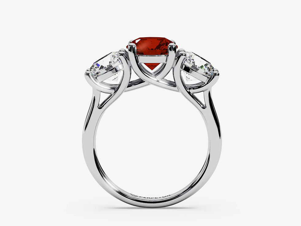 Miniatura: CERBERA, Anillo de Compromiso, Rubí de Lab Central Corte Redondo