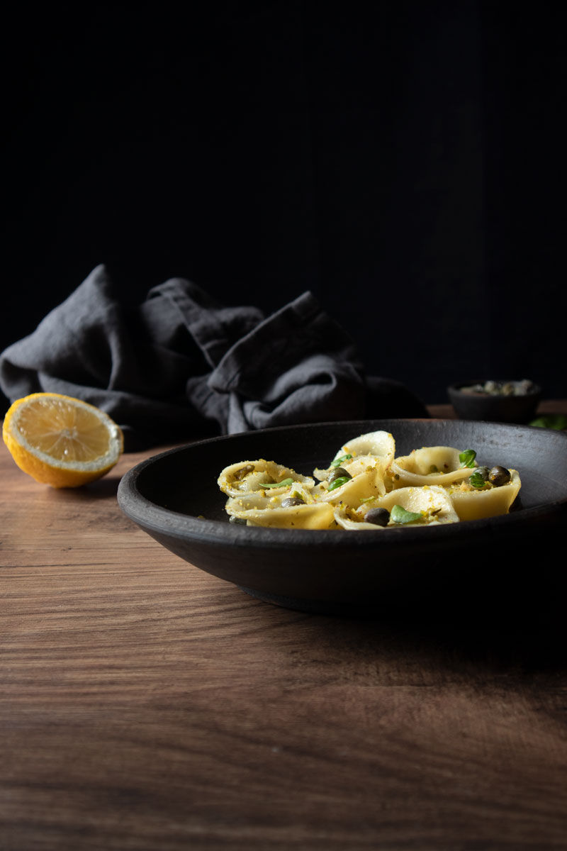 Fresh Vegan Pasta with Zucchini and an olive oil, lemon, pistachio and basil condiment