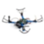 Blue quadcopter drone with visible circuit board