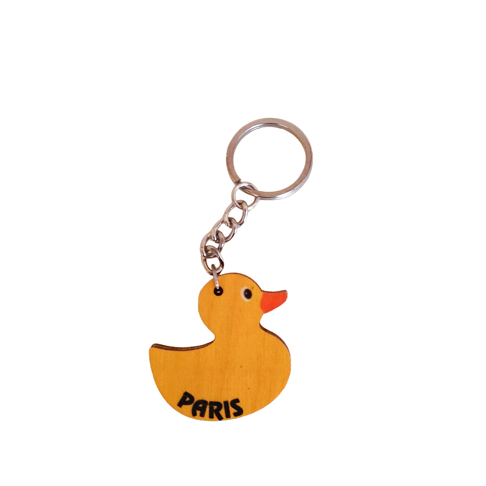 Wooden 2-sided UV Printed Keychain / Paris / Duck