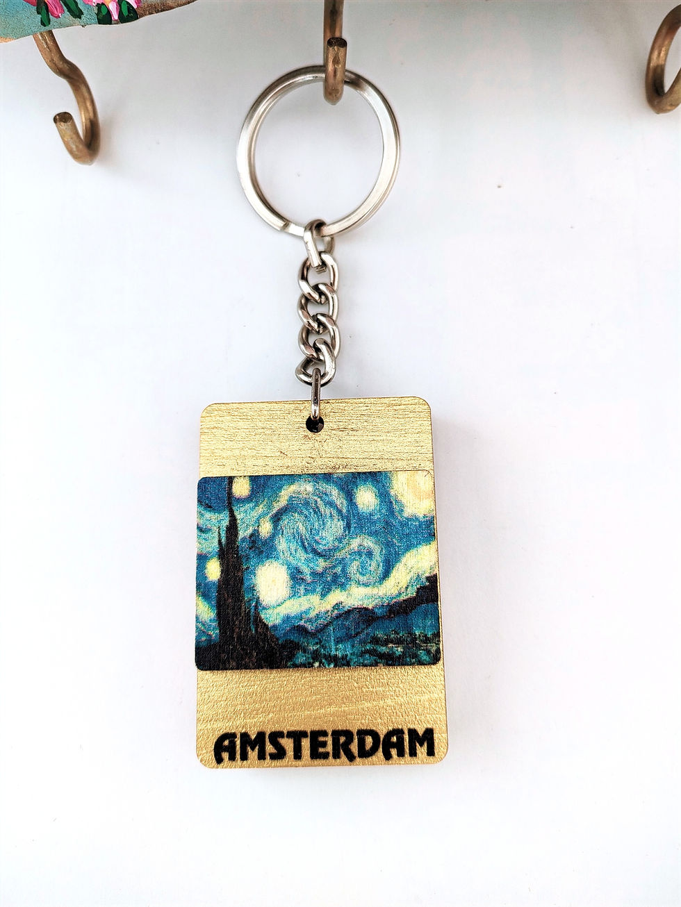 Wooden 4-Layered Keychain / Holland/ Amsterdam /Van Gogh/ Starry Night