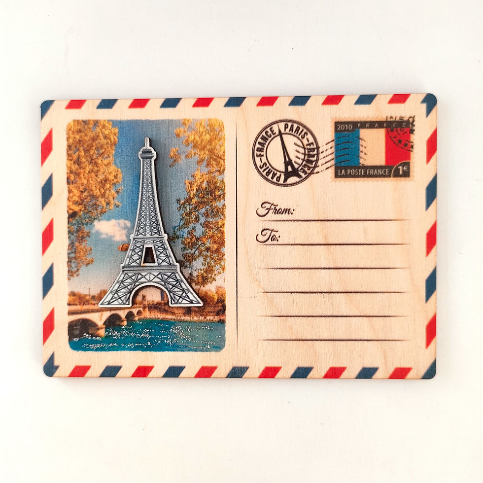 Wooden 2-Layered Magnet/France/Paris/Postcard Eiffel by Seine