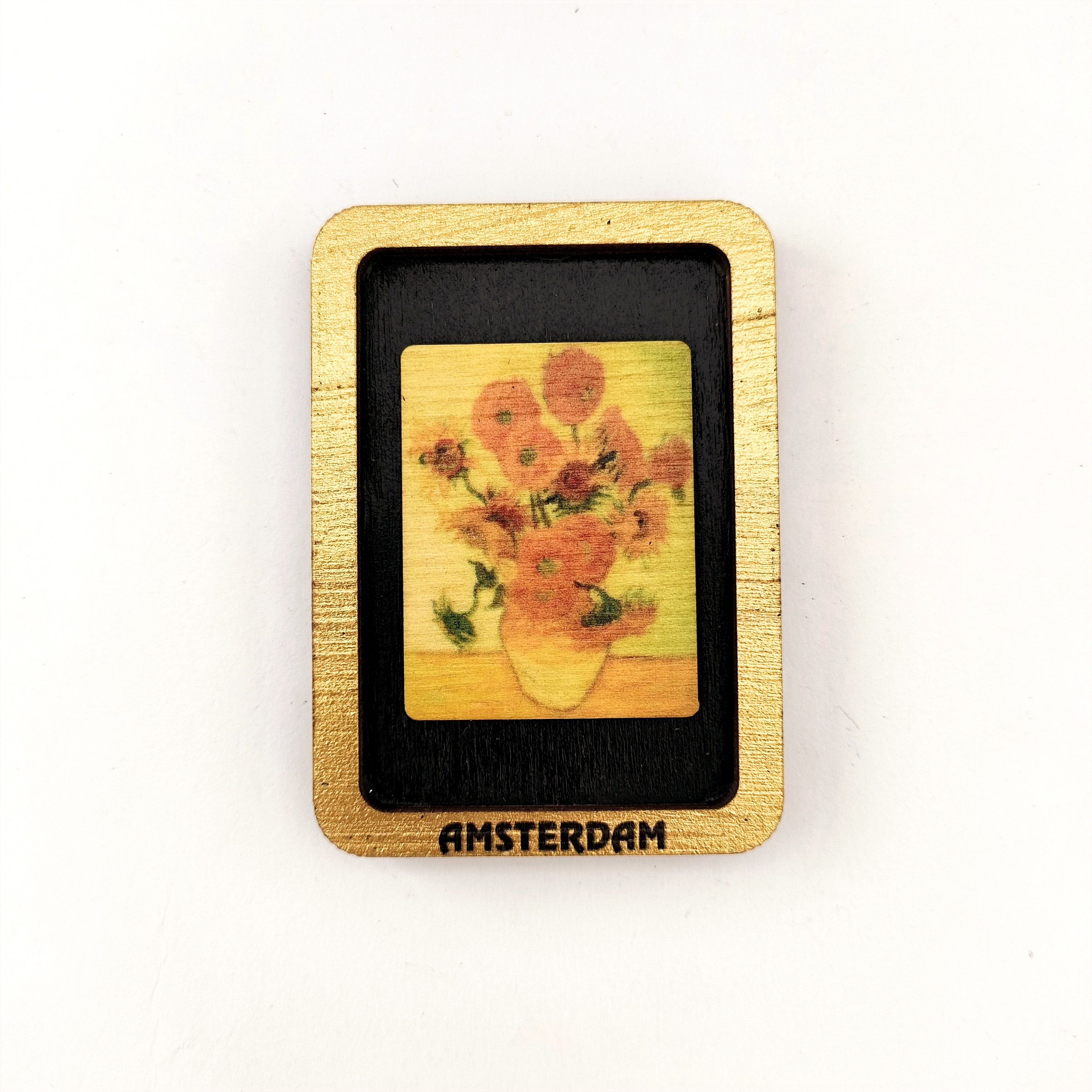 Wooden 2-Layered Magnet / Holland/ Amsterdam/ Van Gogh /Sunflower