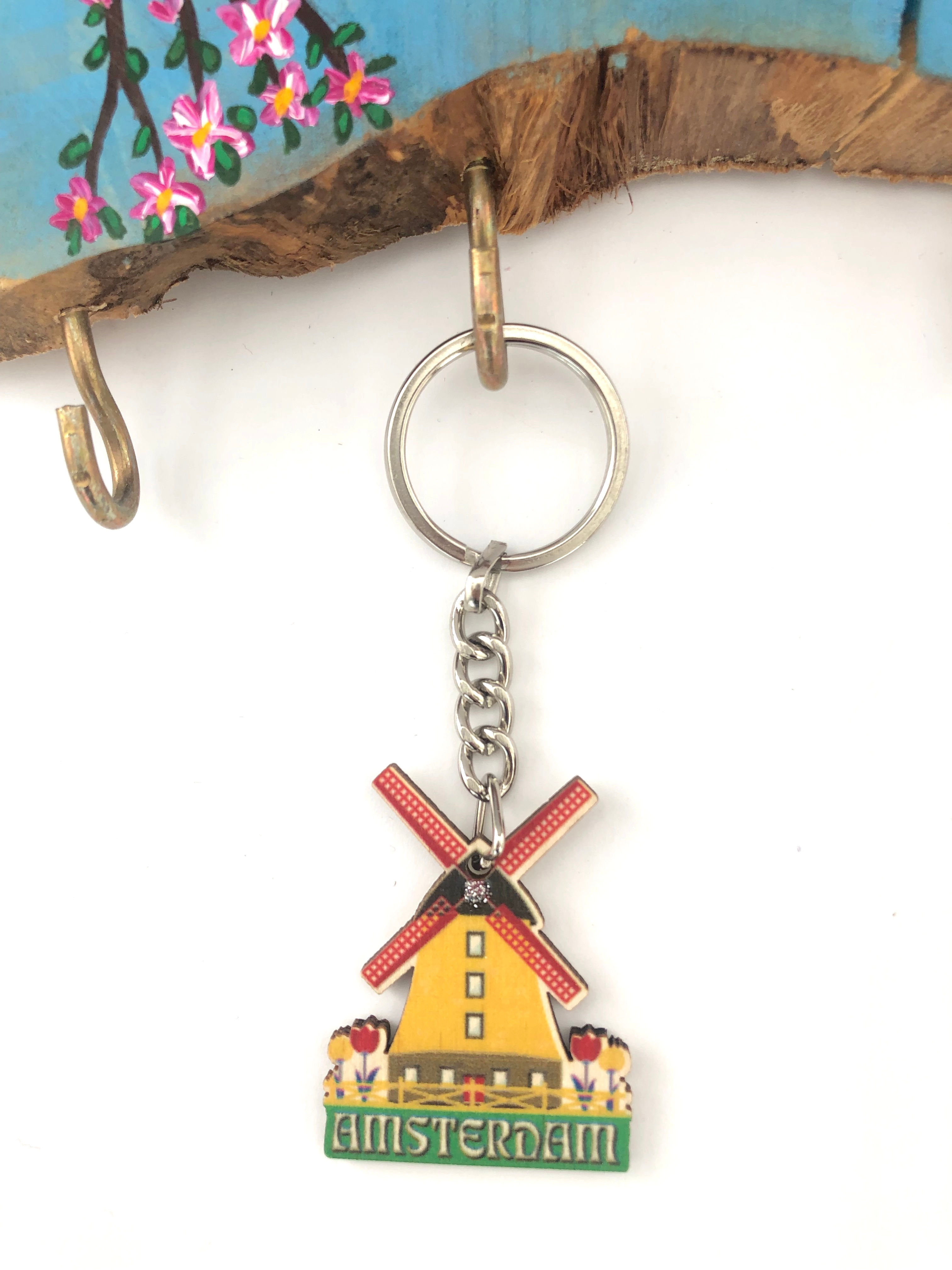 Wooden 2-sided UV Printed Keychain / Holland/ Amsterdam/ Windmill