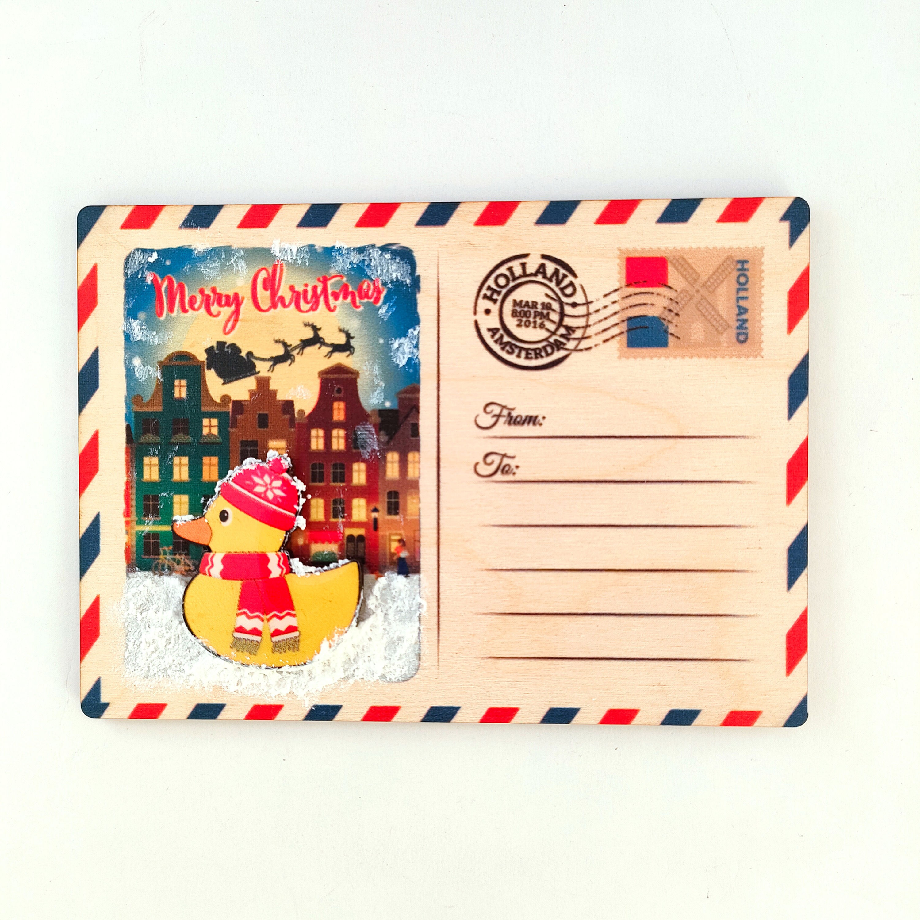 Wooden 2-Layered Magnet/Holland/ Amsterdam/ Postcard Rubber Duck Store/Christmas
