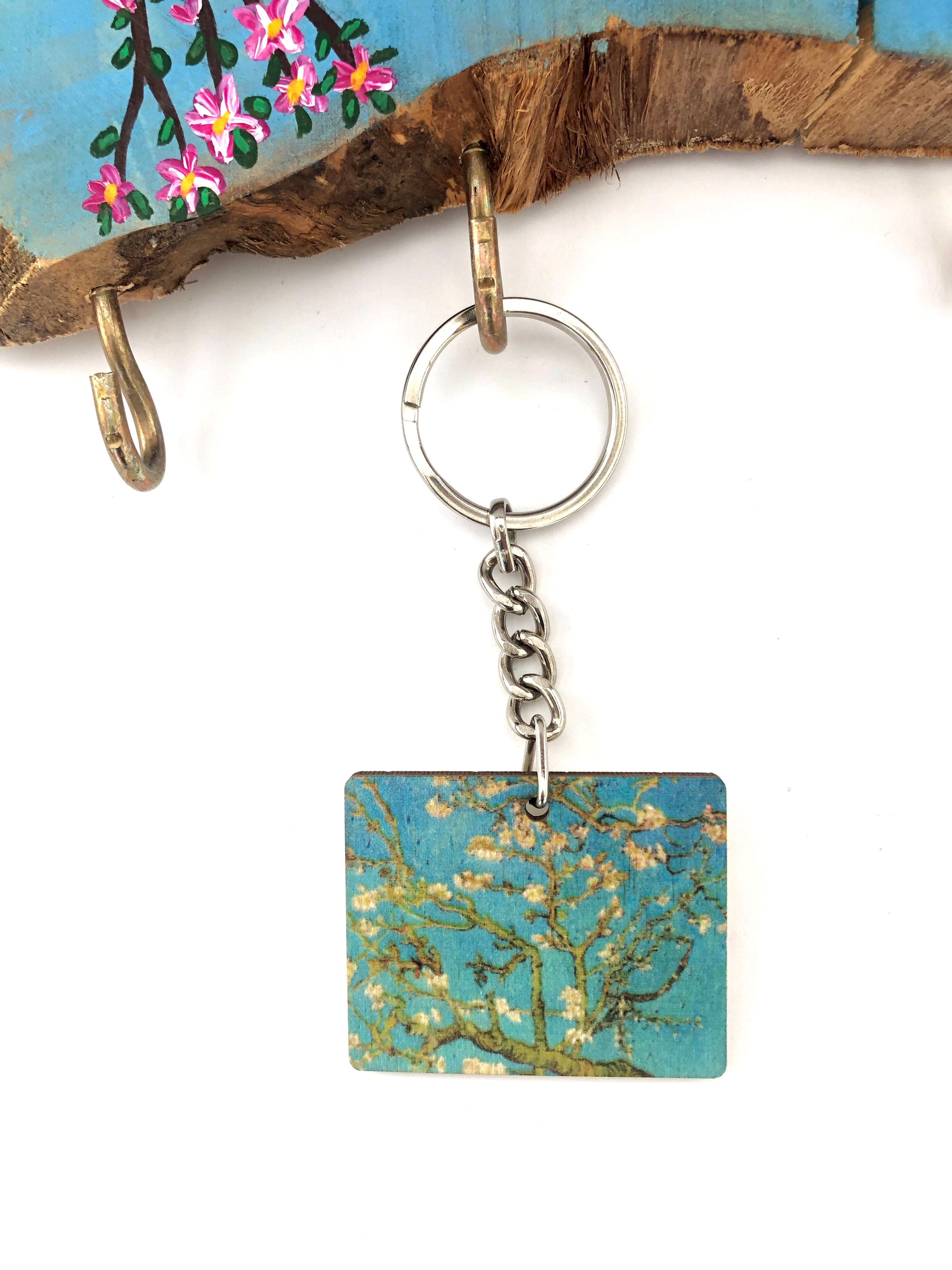 Wooden 2-sided UV Printed Keychain/Holland/Amsterdam/Van Gogh /Almond Blossom