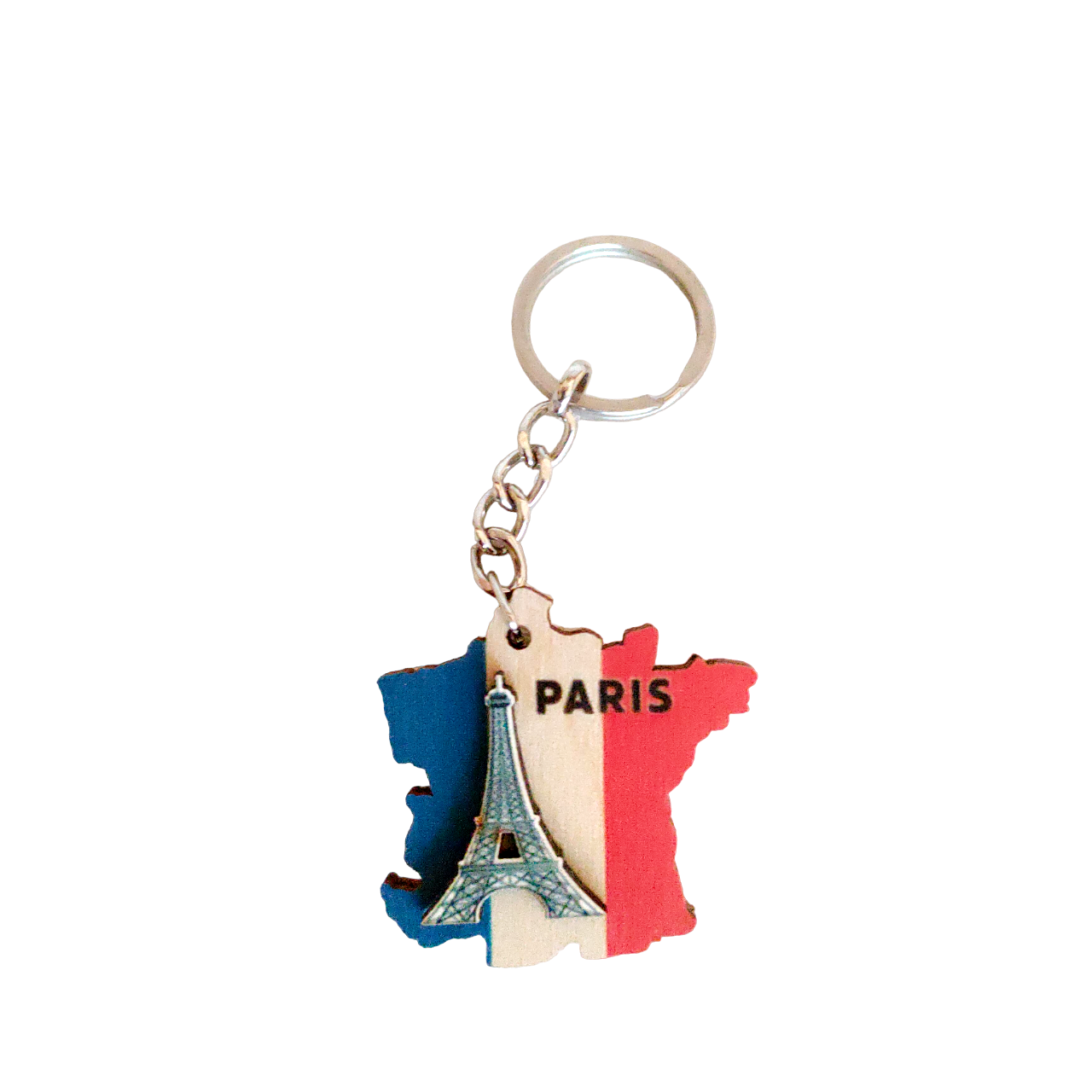 Wooden 2-sided UV Printed Keychain / Paris / Eiffel on Map