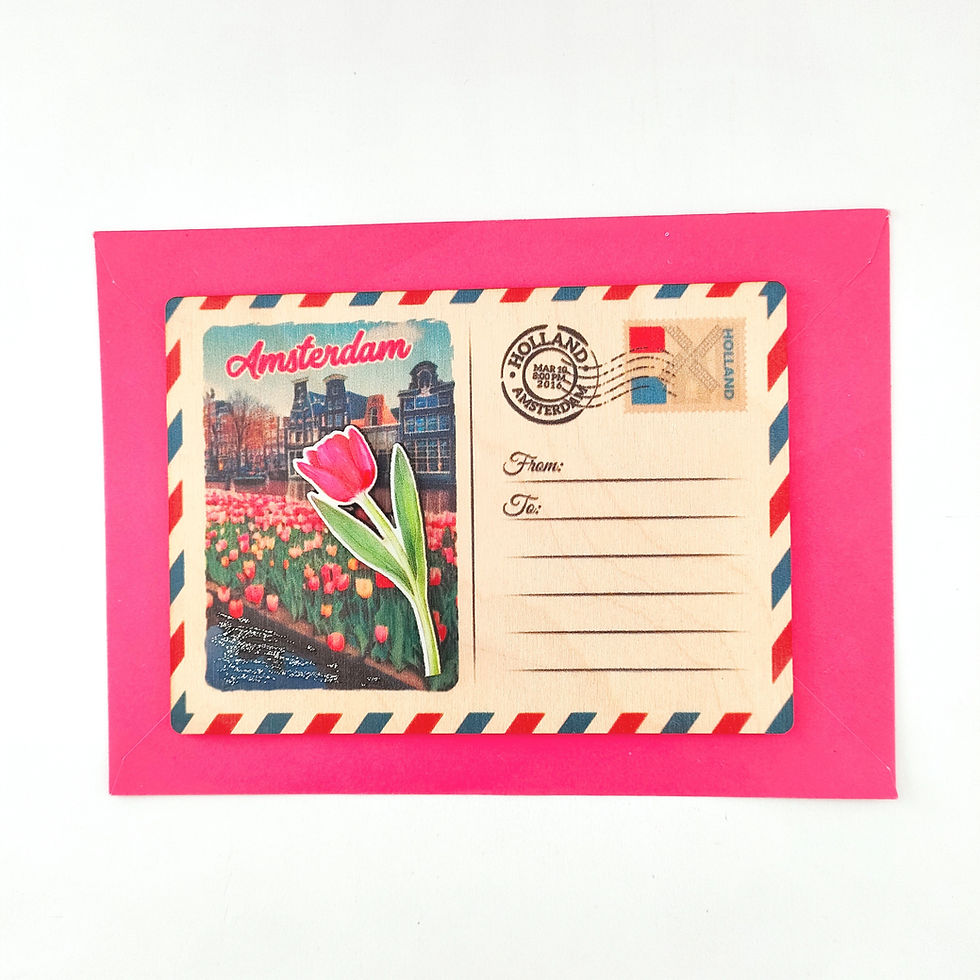 Wooden Postcard/Holland/ Amsterdam/ Tulip