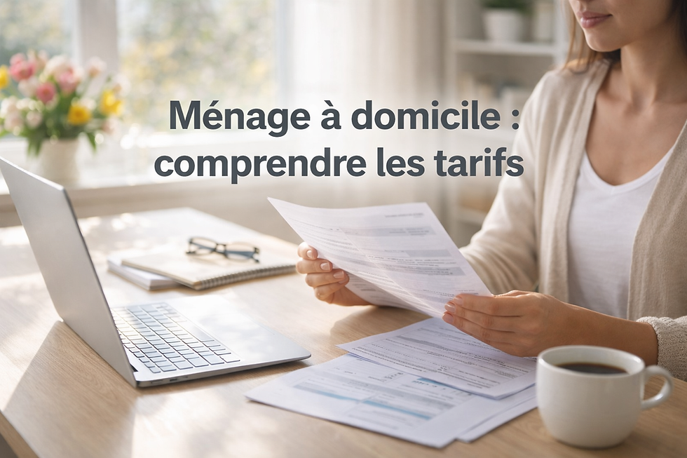 Comprendre les tarifs du ménage à domicile avec des documents et un ordinateur à domicile