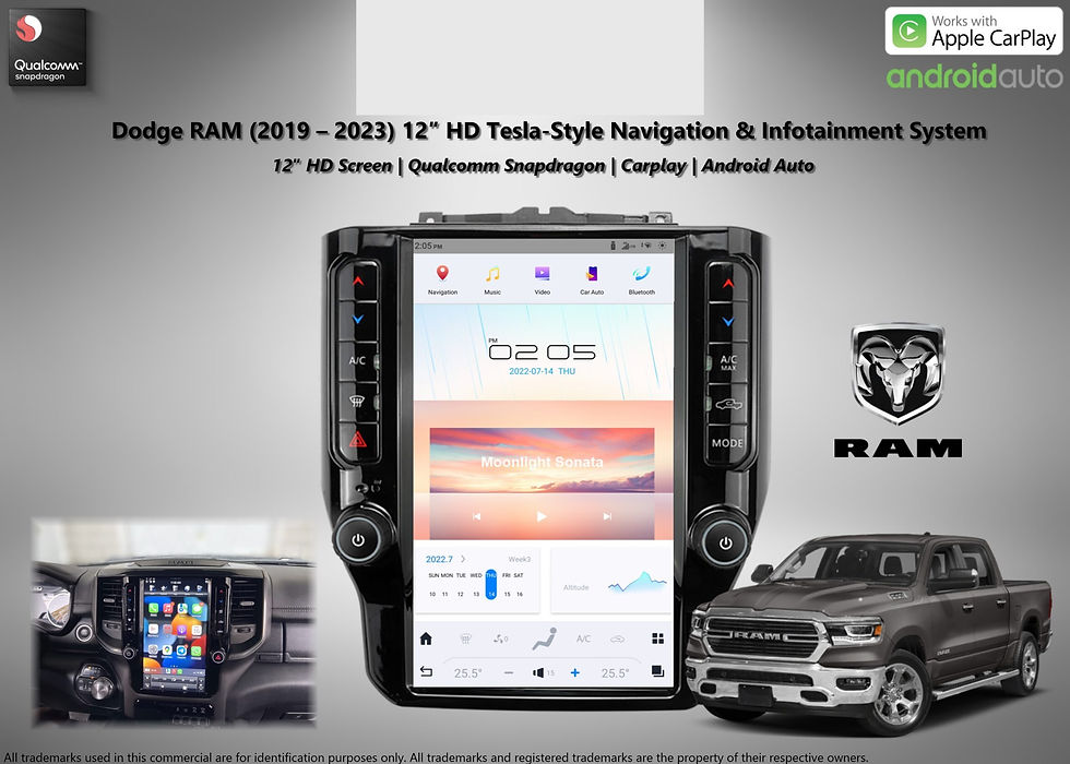 サムネイル： 2019-2023 Dodge RAM 12" Tesla-Style Navigation Apple CarPlay, Android Auto