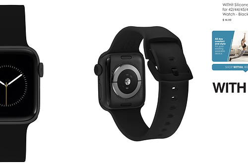 WITHit Silicone Keeperless Band for 42/44/45/49mm Apple Watch - Black