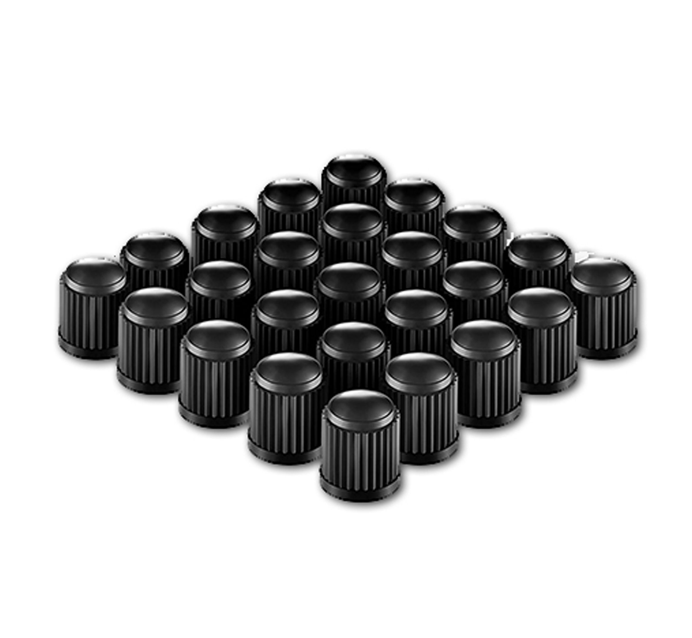 (25 PC) BLACK Plastic tire valve stem caps with O-ring rubber seal Universal Fit