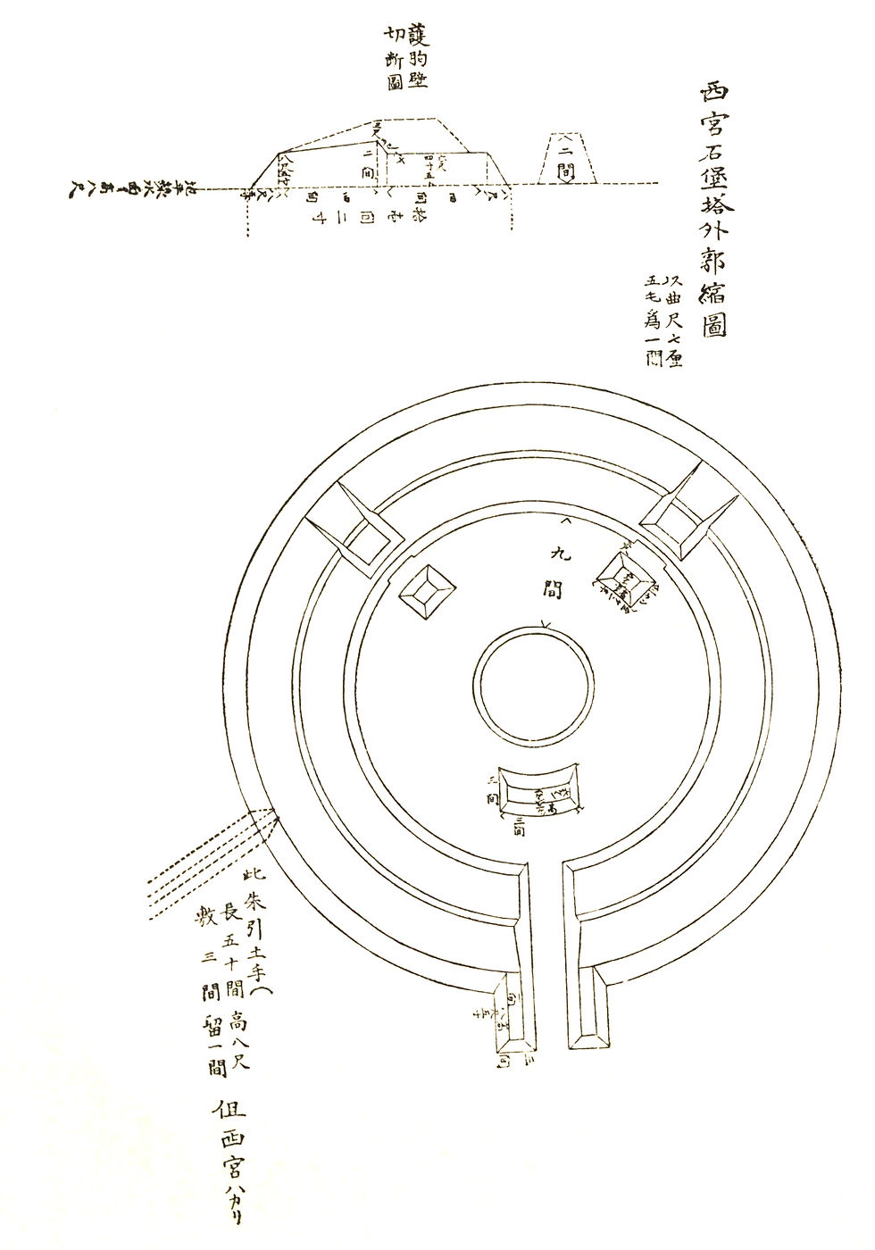西宮石堡塔外郭並びに砲台平面図 勝安房著『陸軍歴史』浄書稿本(国立国会図書館蔵)