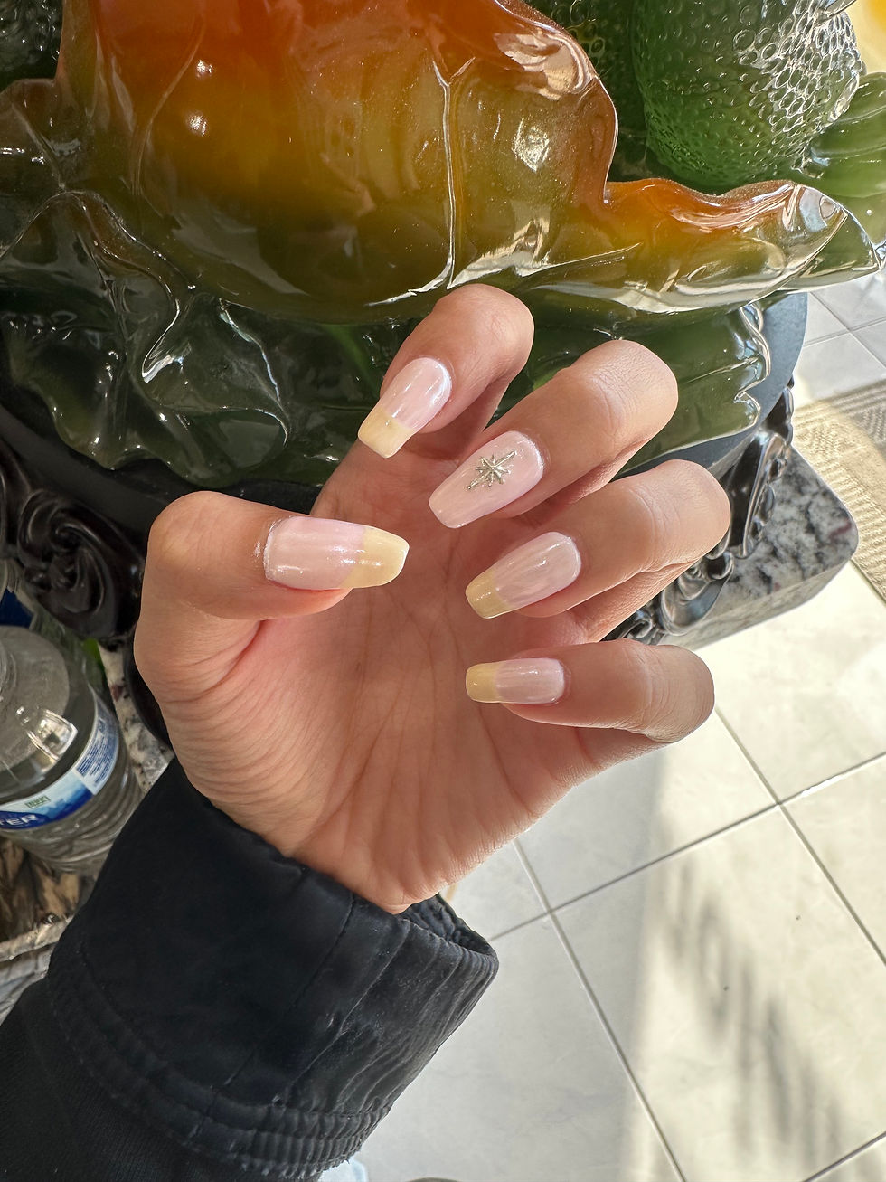 Sheer Nude Yellow French Tip Nails with Silver Star Accent | Minimal Elegant Manicure