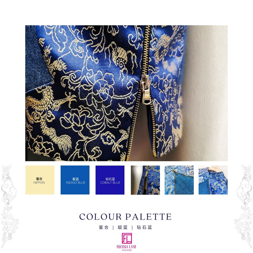 Thumbnail: Modern Blue Denim Qipao with Dragon Brocade Collar & Inserts