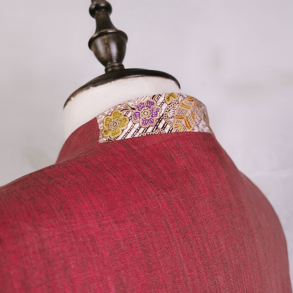 Thumbnail: Linen Jacket with Embroidered Golden Birds in Burnt Orange