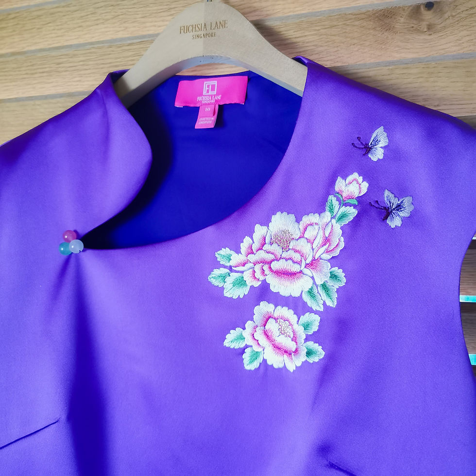 Thumbnail: Asymmetric Neckline Top with Embroidered Peonies, Violet