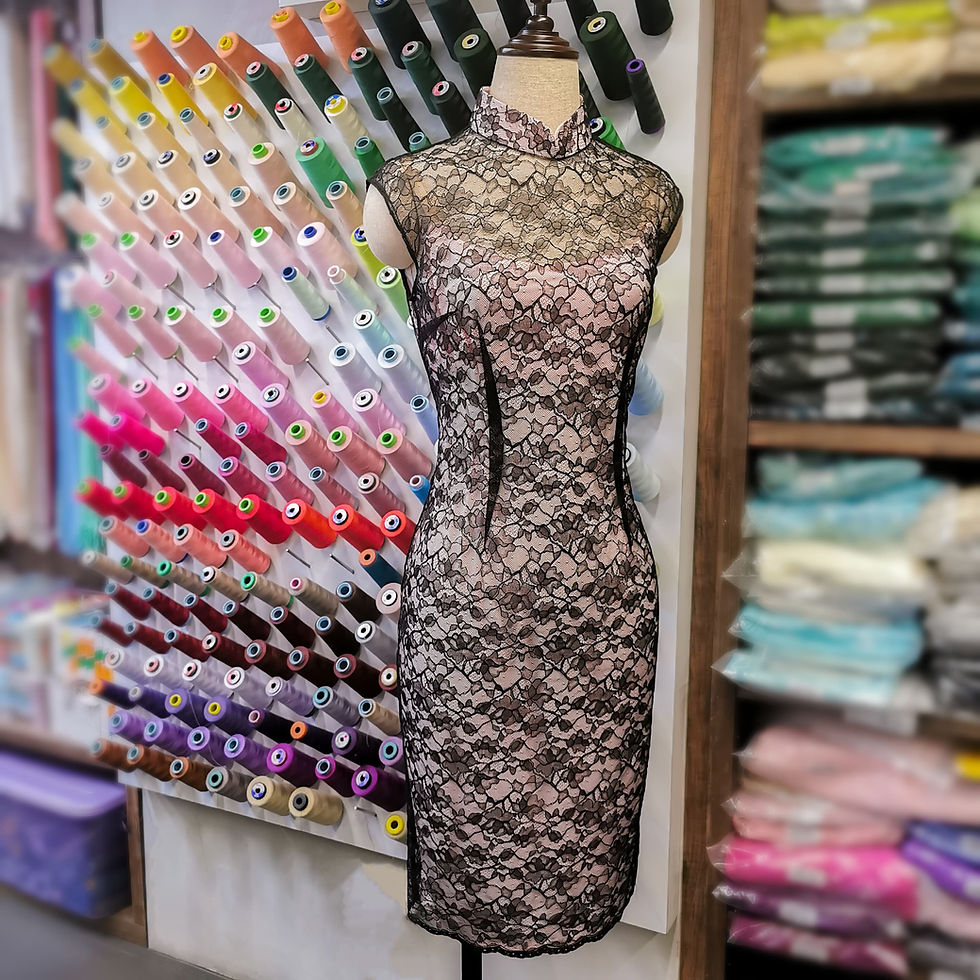 Black Lace Qipao Over Pink Stretch Inner