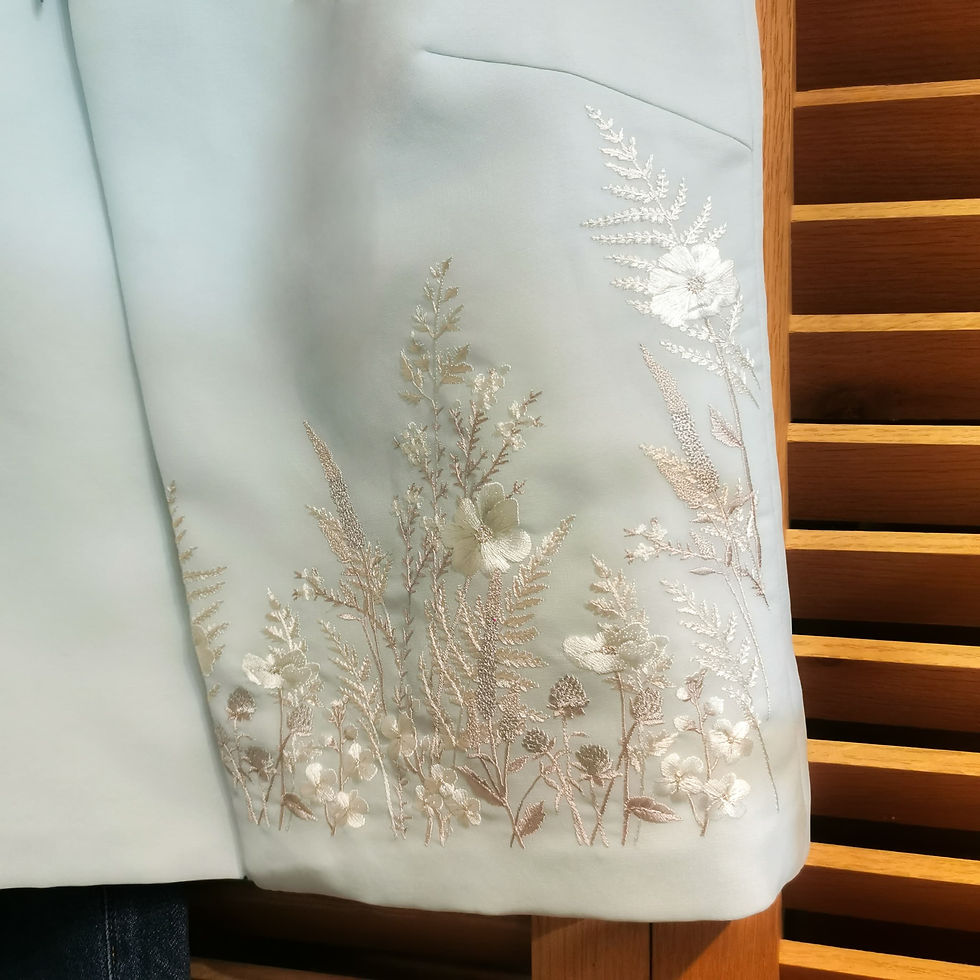 Thumbnail: Silk Qipao Top w Bow & Embroidered Flowers in Pastel Blue