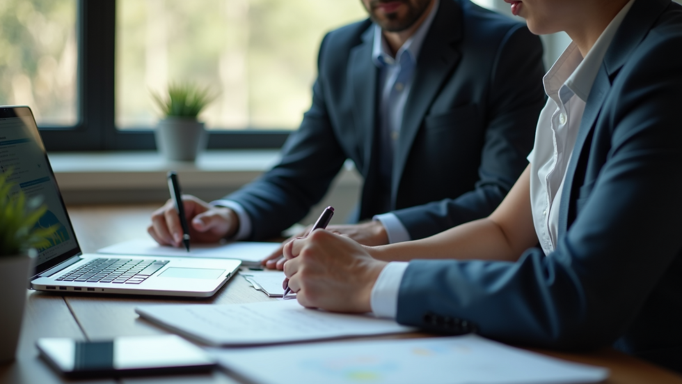 Eye-level view of a business consultant discussing Microsoft 365 strategy with a client