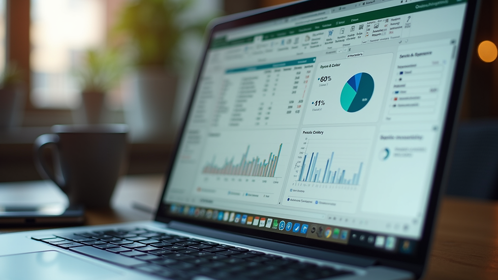 Close-up view of a laptop screen showing Microsoft Excel with data analysis