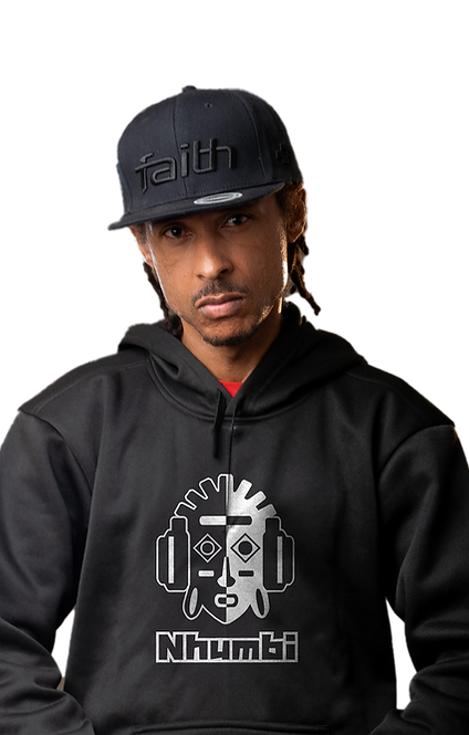 Tony Chihota wearing a cap and nhumbi hoodie
