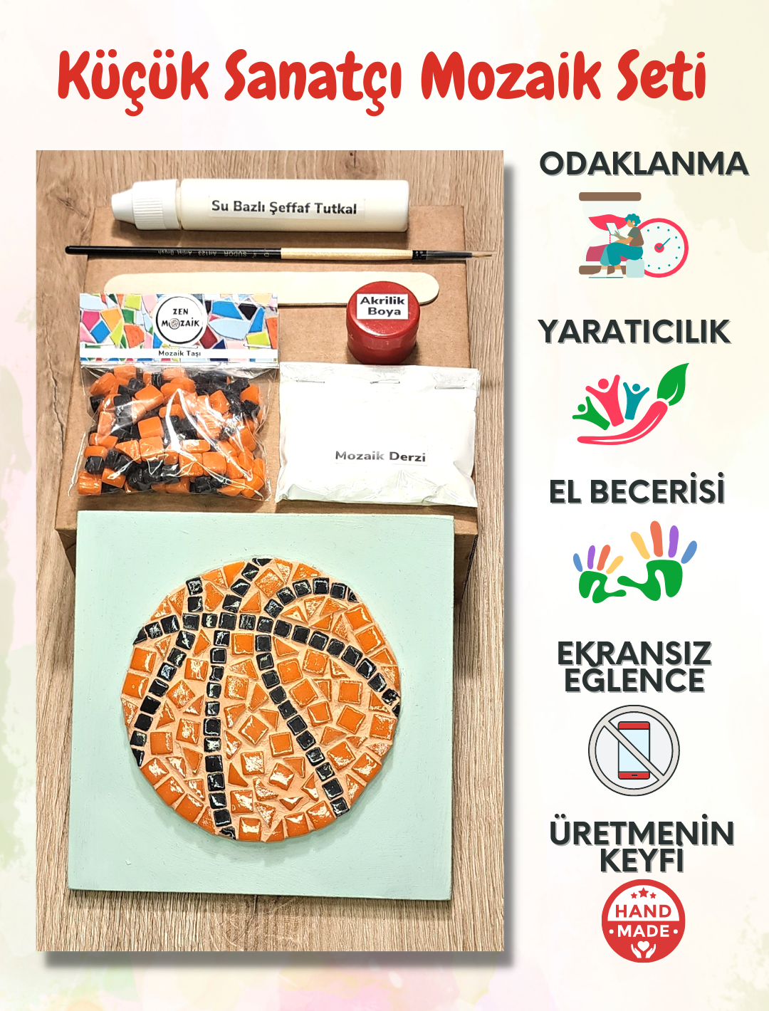 Çocuklar İçin Dikkat Geliştirici Ve Eğitici Mozaik Seti (Basketbol Topu)