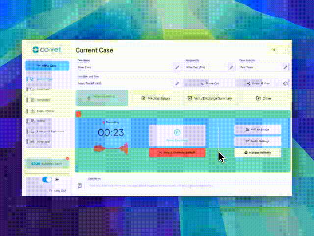 GIF showing how CoVet software generates SOAP notes from a recording.
