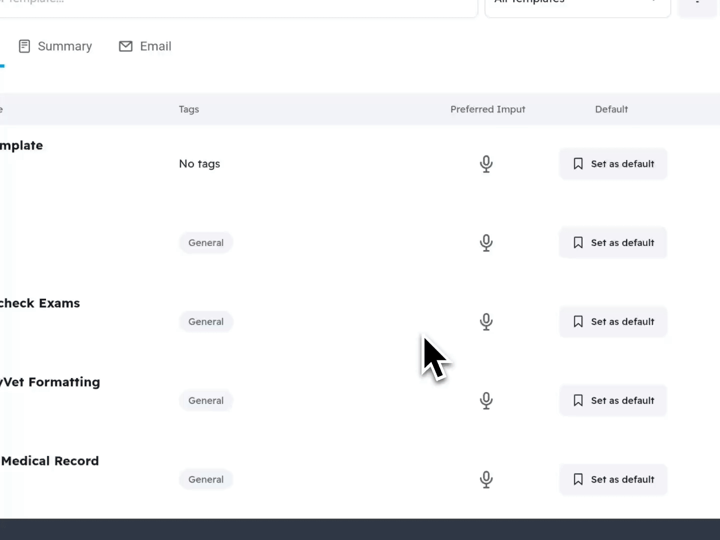 GIF showing how with CoVet you can customize SOAP templates to automatically generate vet notes.