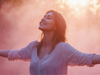 A happy woman with high vibration energy