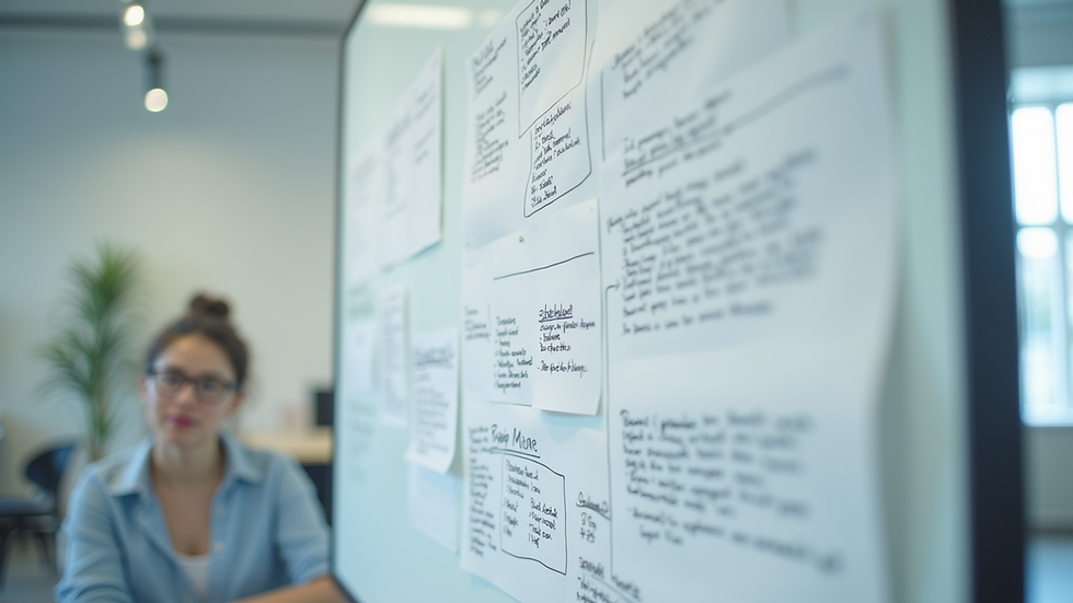 Eye-level view of a professional writing project plans on a whiteboard