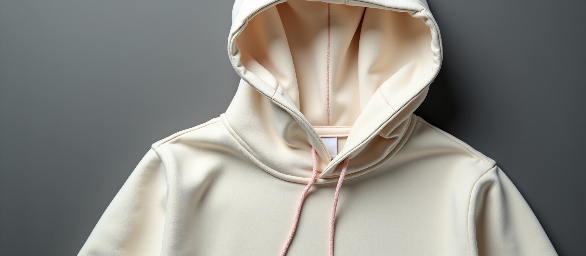 Cream hoodie with pink drawstrings